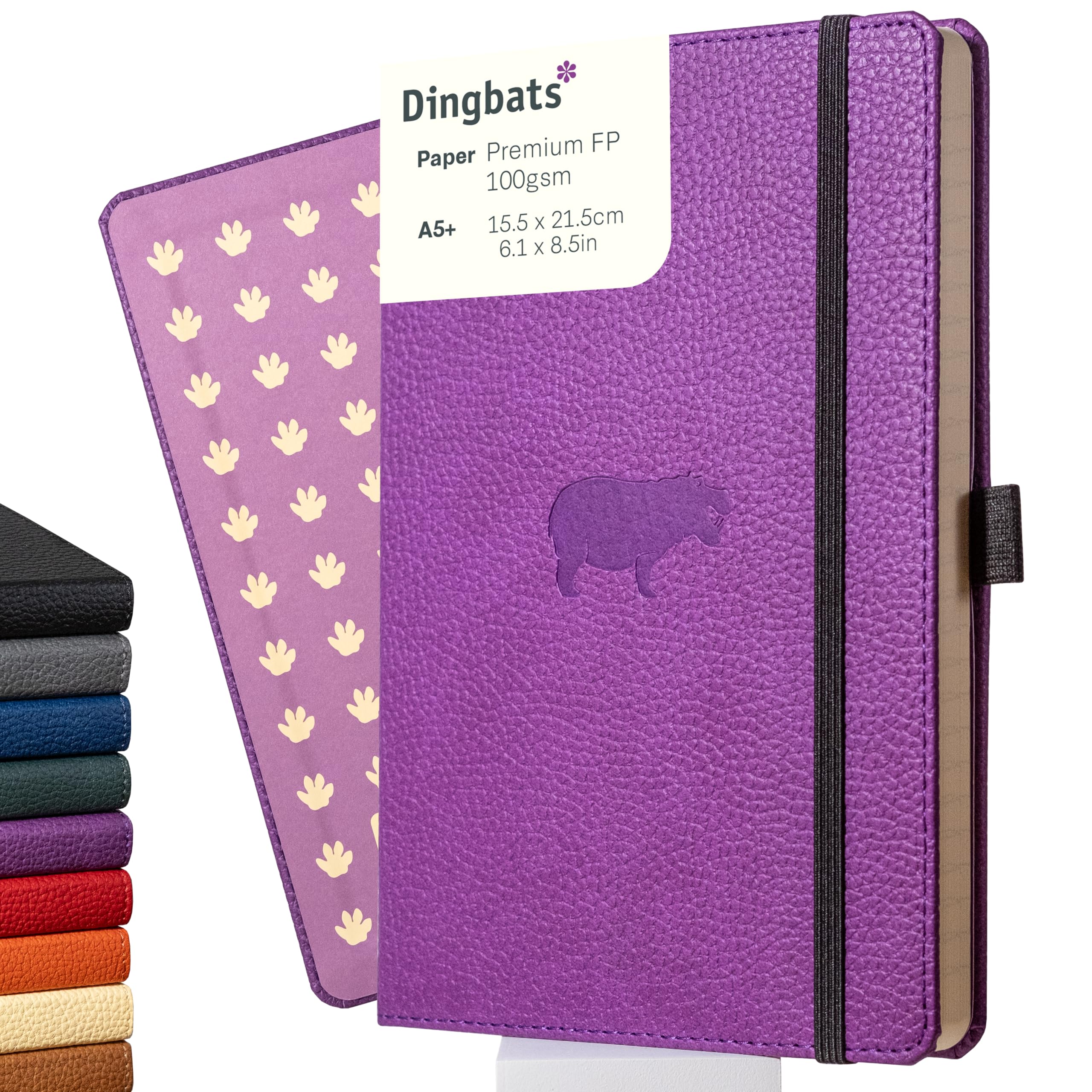 Dingbats* Wildlife Dotted Journal Notebook A5 - Vegan Leather Hardcover - Ideal for Work, Travel, Writing - with Pocket, Elastic Closure & Bookmark