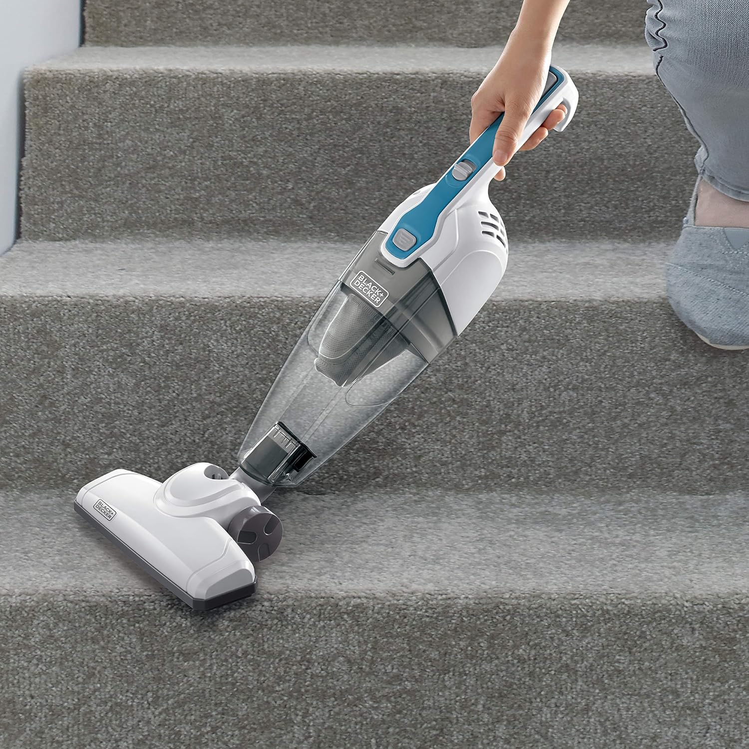 Black & Decker BDST1609 3-in-1 Corded Lightweight Handheld Cleaner & Stick Vacuum Cleaner, White with Aqua Blue -