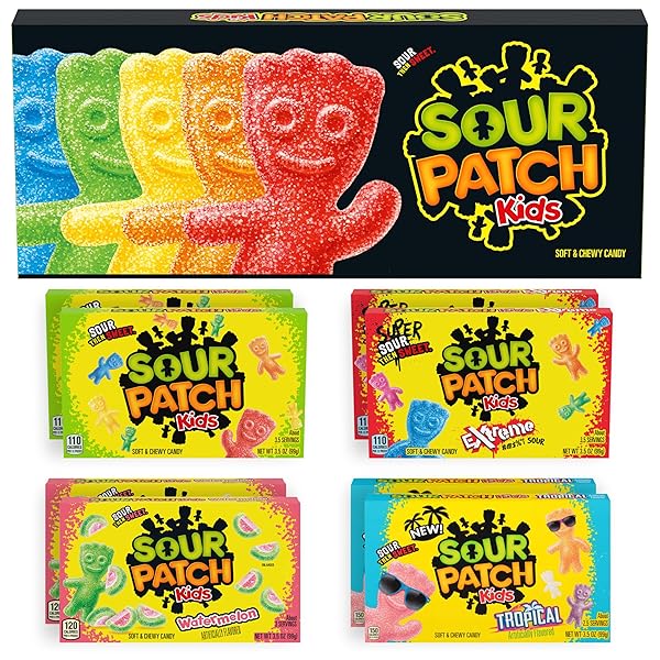 SOUR PATCH KIDS SOFT & CHEWY CANDY VARIETY PACK LARGE GIFT BOX, BULK CANDY, 8-3.5 OZ BOXES