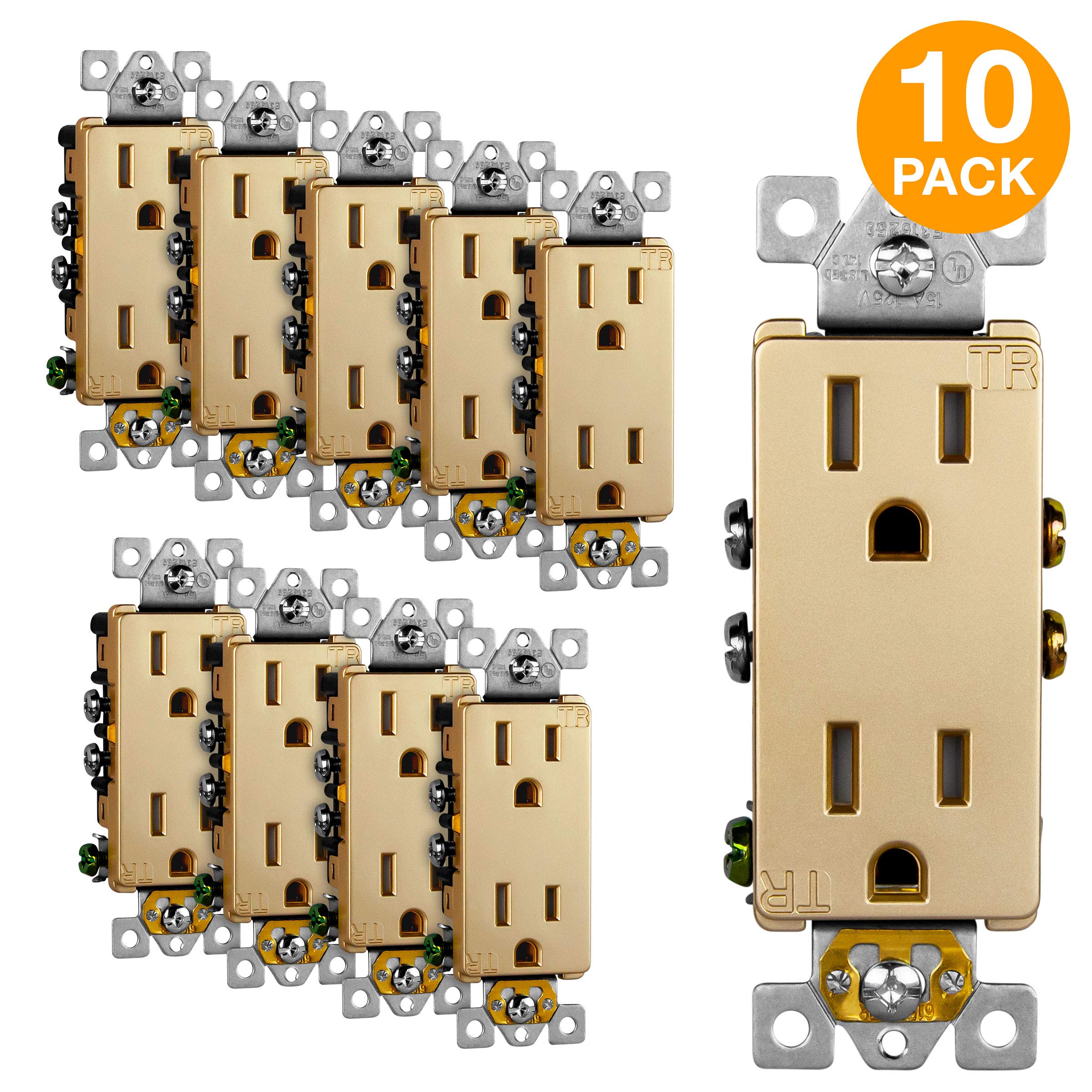 ENERLITES Tamper-Resistant Decorator Outlet - 15A 125V, Brown (10 Pack) - Residential Grade, Self-Grounding