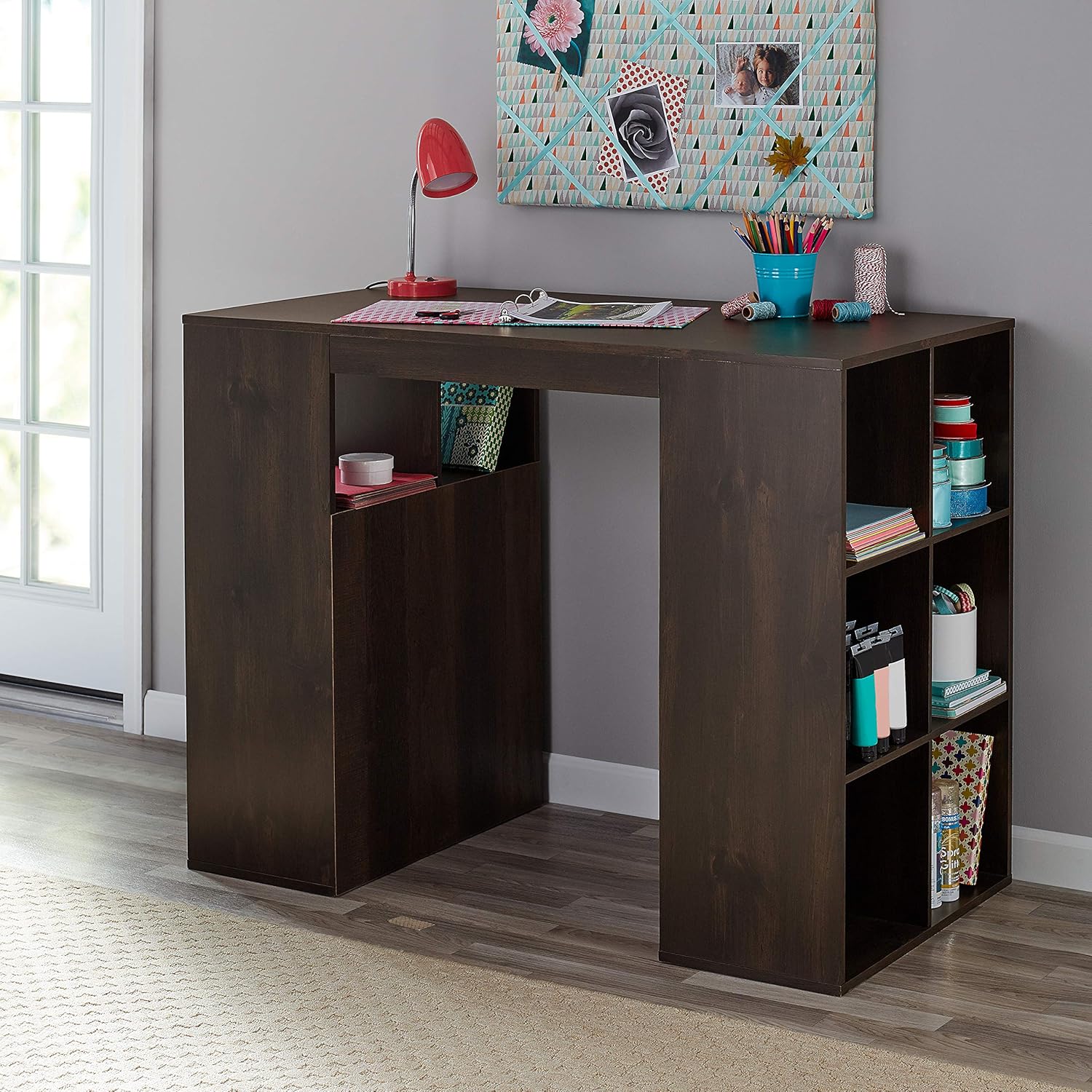Best square wood counter height dining table cubby