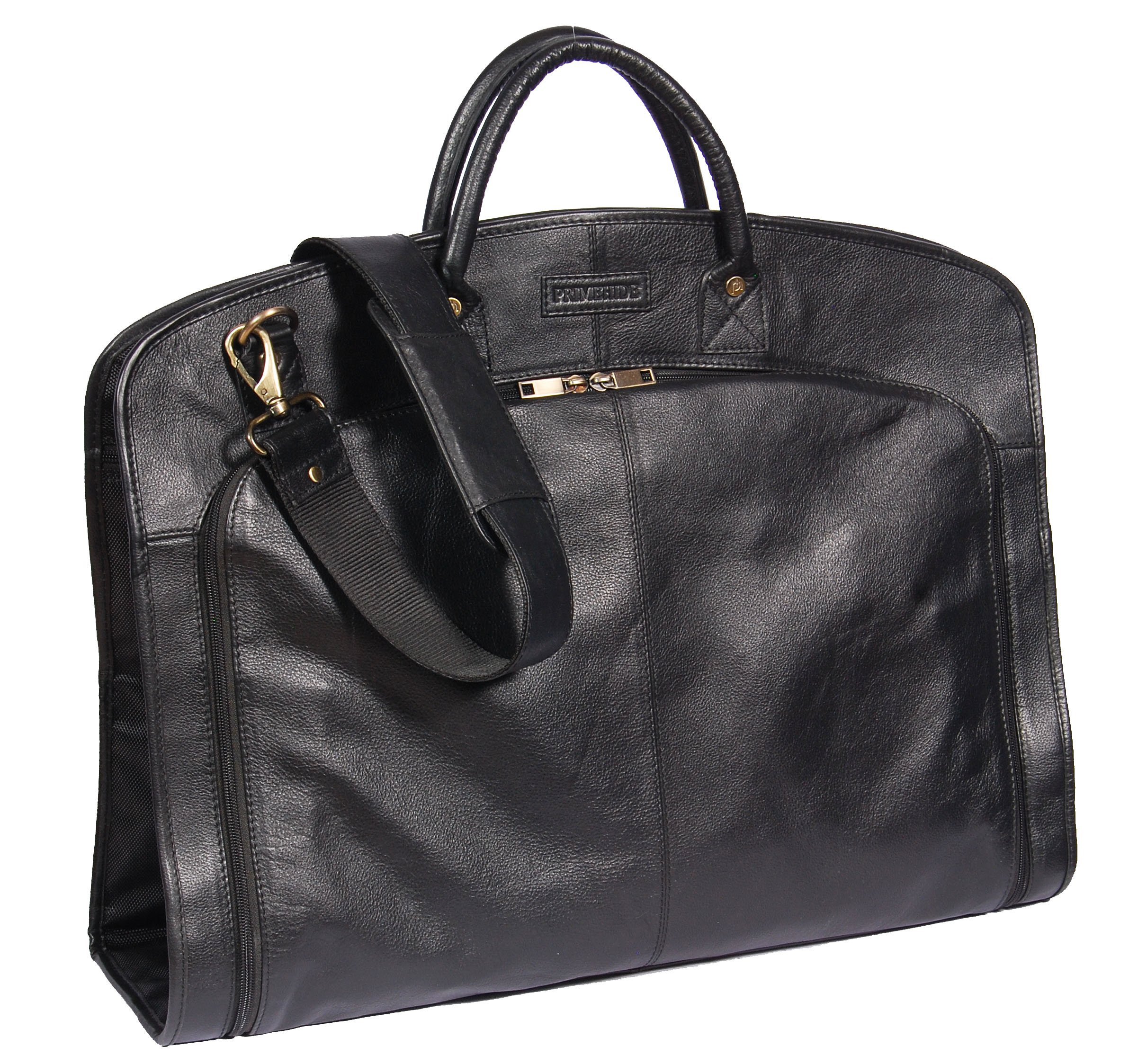 Real Luxury Leather Suit Dress Garment Carrier Bag HOL933 Black