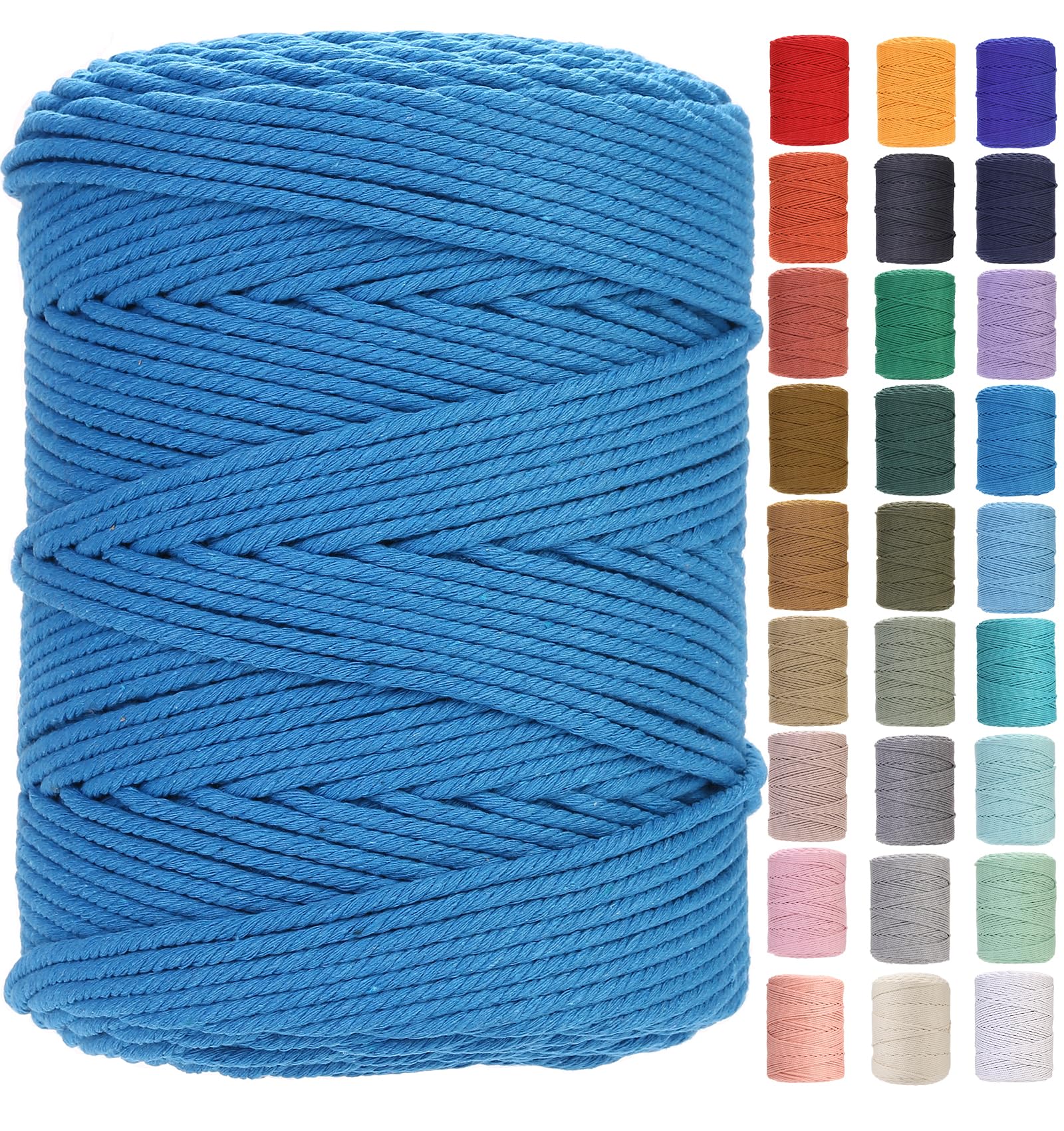 GOHOF Macrame Cord 3mm x 450m Premium Cotton Macrame Rope, 4 Strand Twisted Soft Cotton Cord, One of The Most Perfect Materials for Macrame Art, Cotton String Without Chemicals(Dodger blue) — image 1