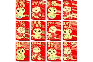 SEPGLITTER Chinese New Year Red Envelopes 2025, 54PCS Lunar New Year of the Snake Red Envelopes for Spring Festival 12 Styles Hong Bao Red Pocket Lucky Money Envelopes with Gold Raised Foil Snake