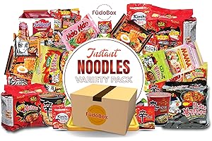 FUDOBOX Asian Instant Ramen Noodles Variety Pack with Cookies & Chopsticks | Student Care Package | Spicy Noodles Challenge | 15 Pack Assorted