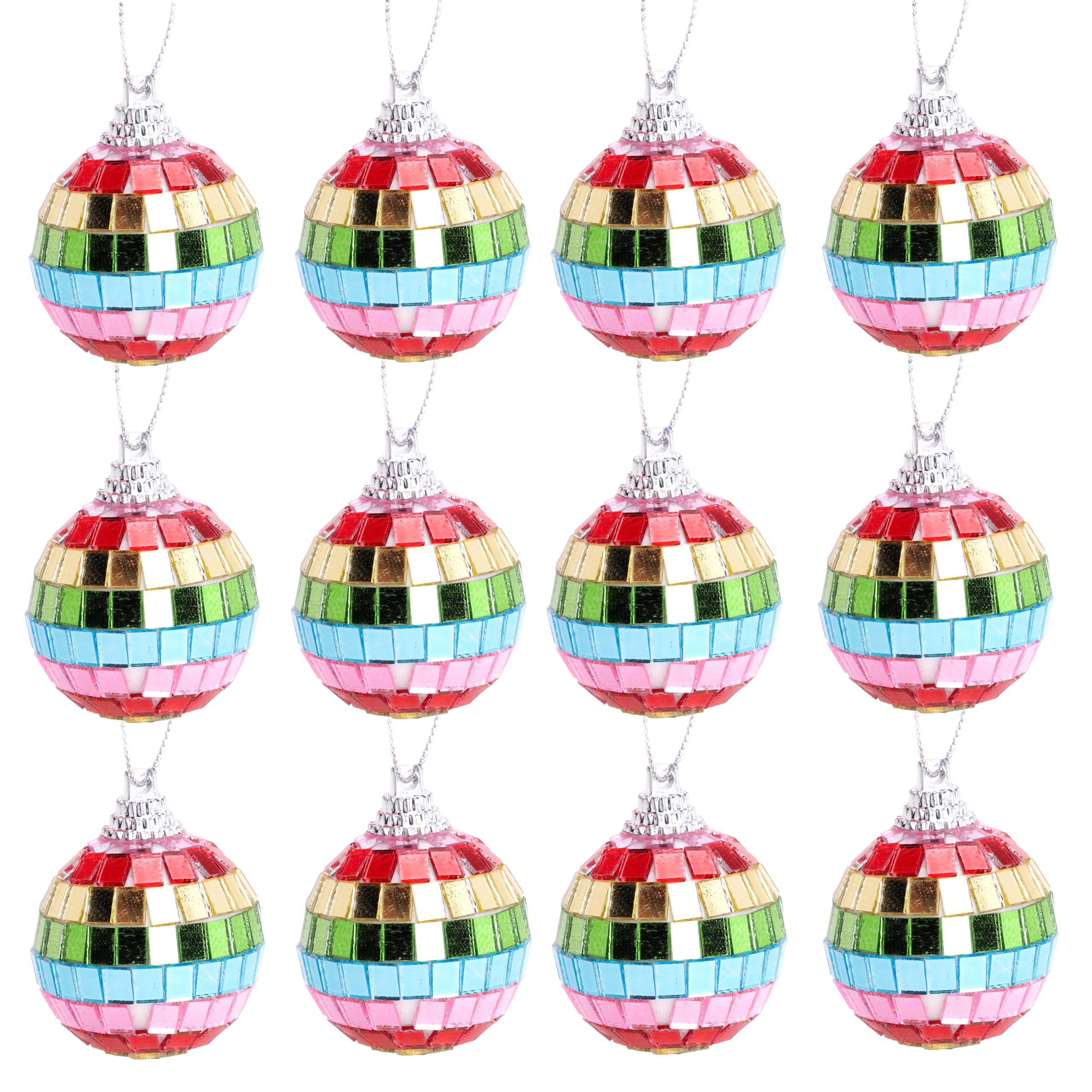 Christmas Concepts® Pack of 12-40mm (2") Mini Multi Coloured Mirror Disco Ball Bauble - Christmas Tree Hanging Decorations