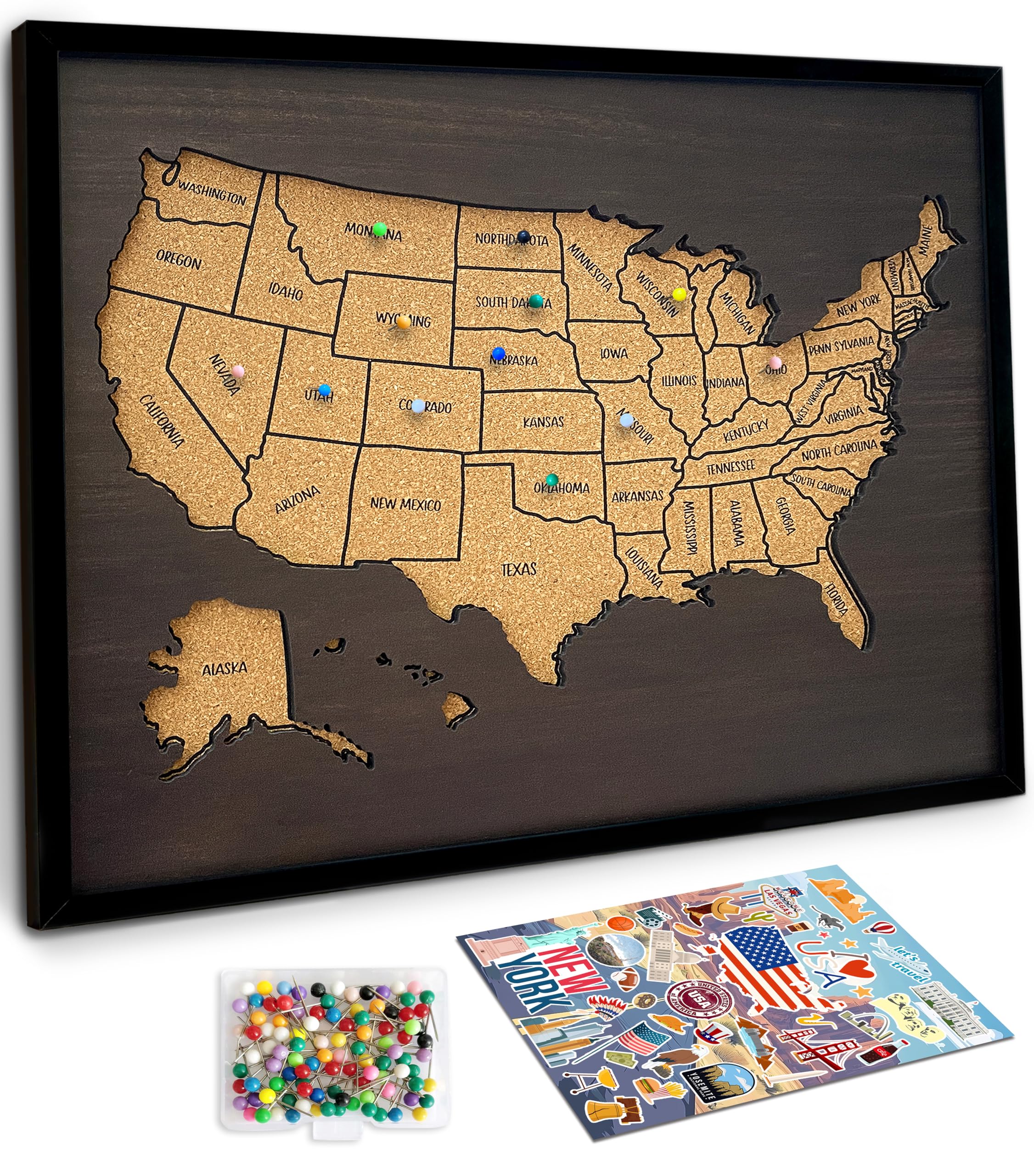 Photo 1 of flinelife Usa Map Pin Board, 12x10, Medium Size, Cork Board Usa Travel Map With Pins, Perfect For Couples
