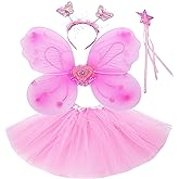 Fun Play Fairy Dressing up Costume for Girls – Butterfly Fairy Wings, Tutu, Magic Wand,Headband Costume Set for 3-8 Years