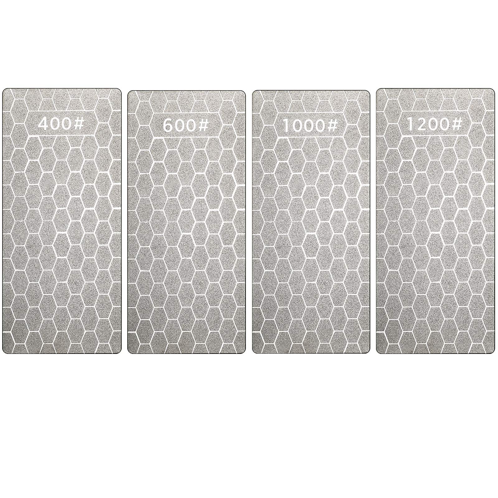 4 Pieces Diamond Sharpening Stone Grit Diamond Plate Honing Stone for Kitchen Sharpening Dull, Blunt or Tired Edges, 5.9 x 2.48 Inches(400/600/1000/1200 Grit)
