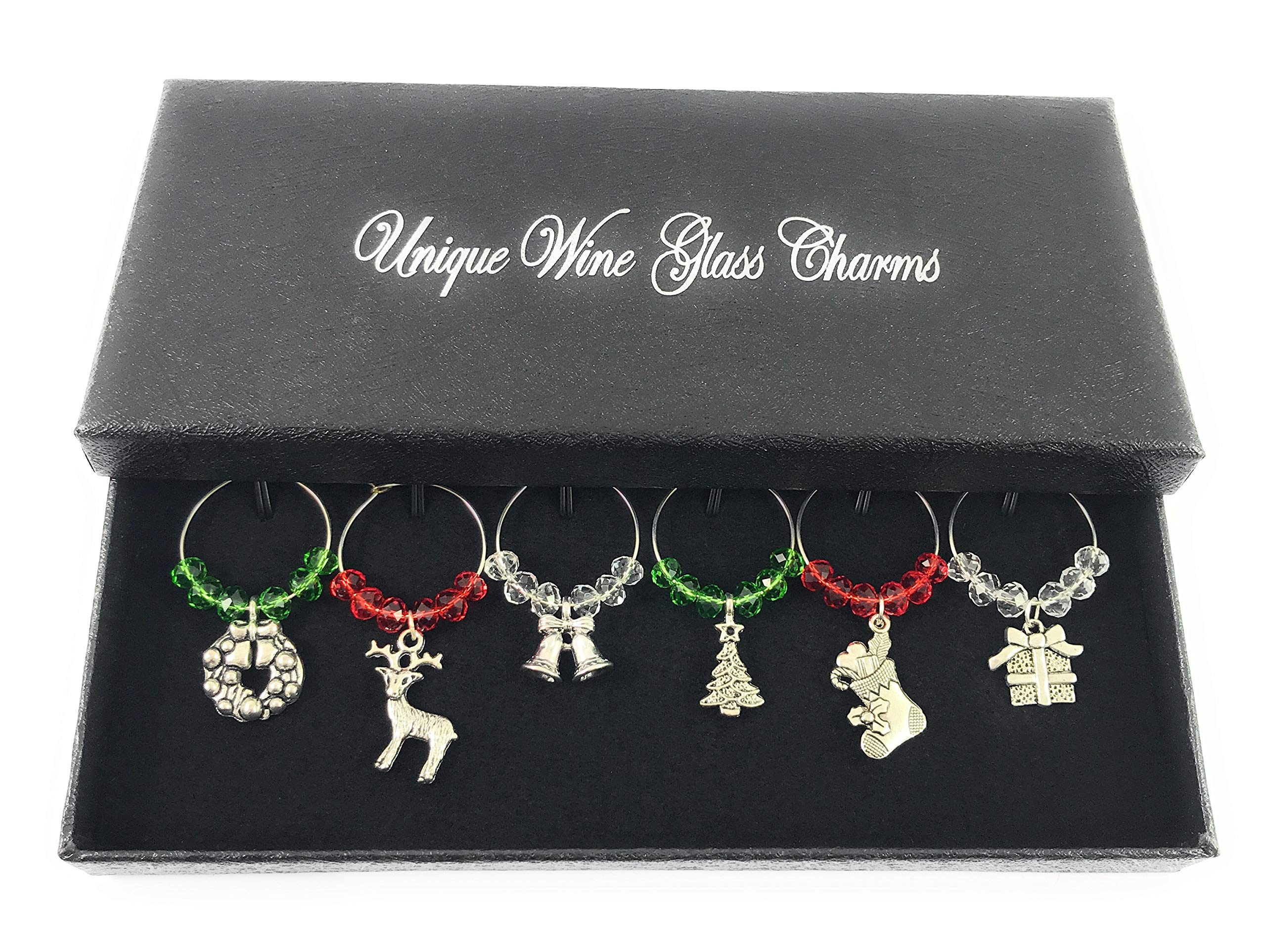 Libby's Market Place Set of 6 It's Christmas Wine Glass Charms with Gift Box