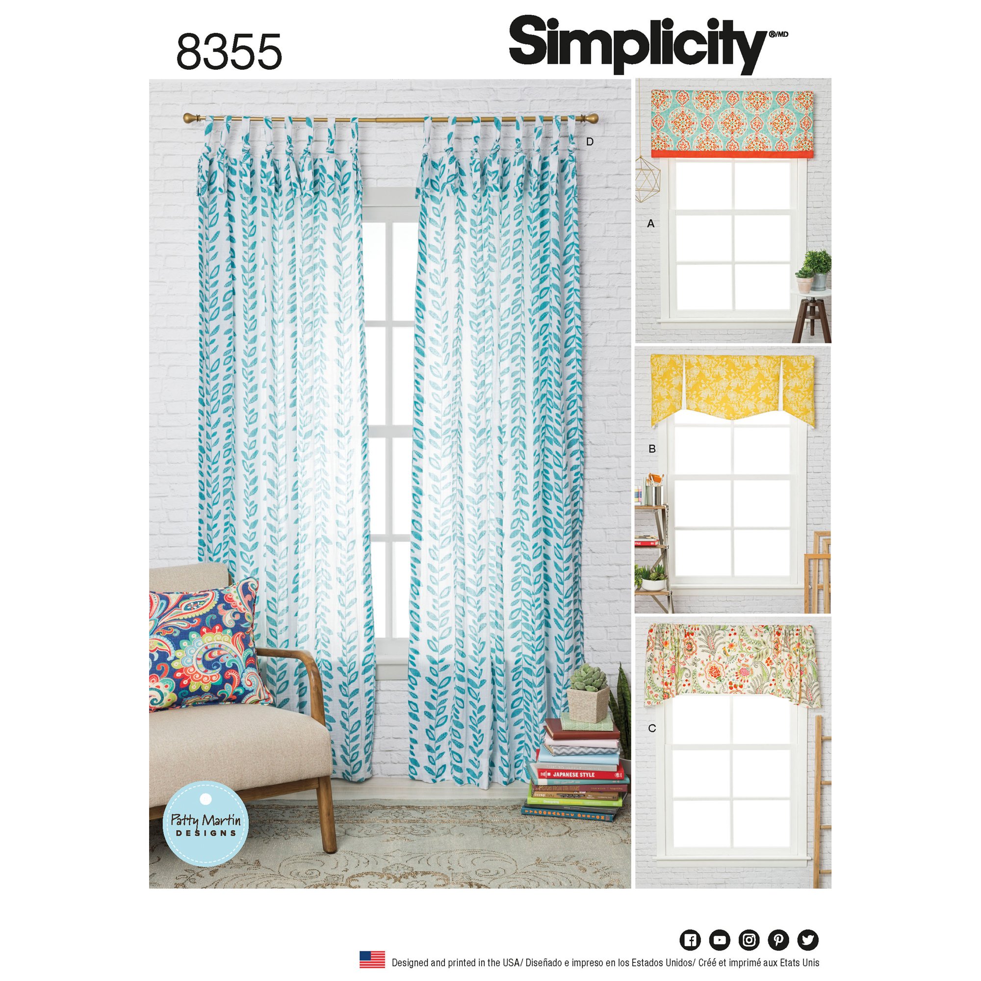 Simplicity Pattern 8355 OS (ONE Size) Treatments-Fits Windows 39 1/2" Wide X 63", Paper, White, 22 x 15 x 1 cm