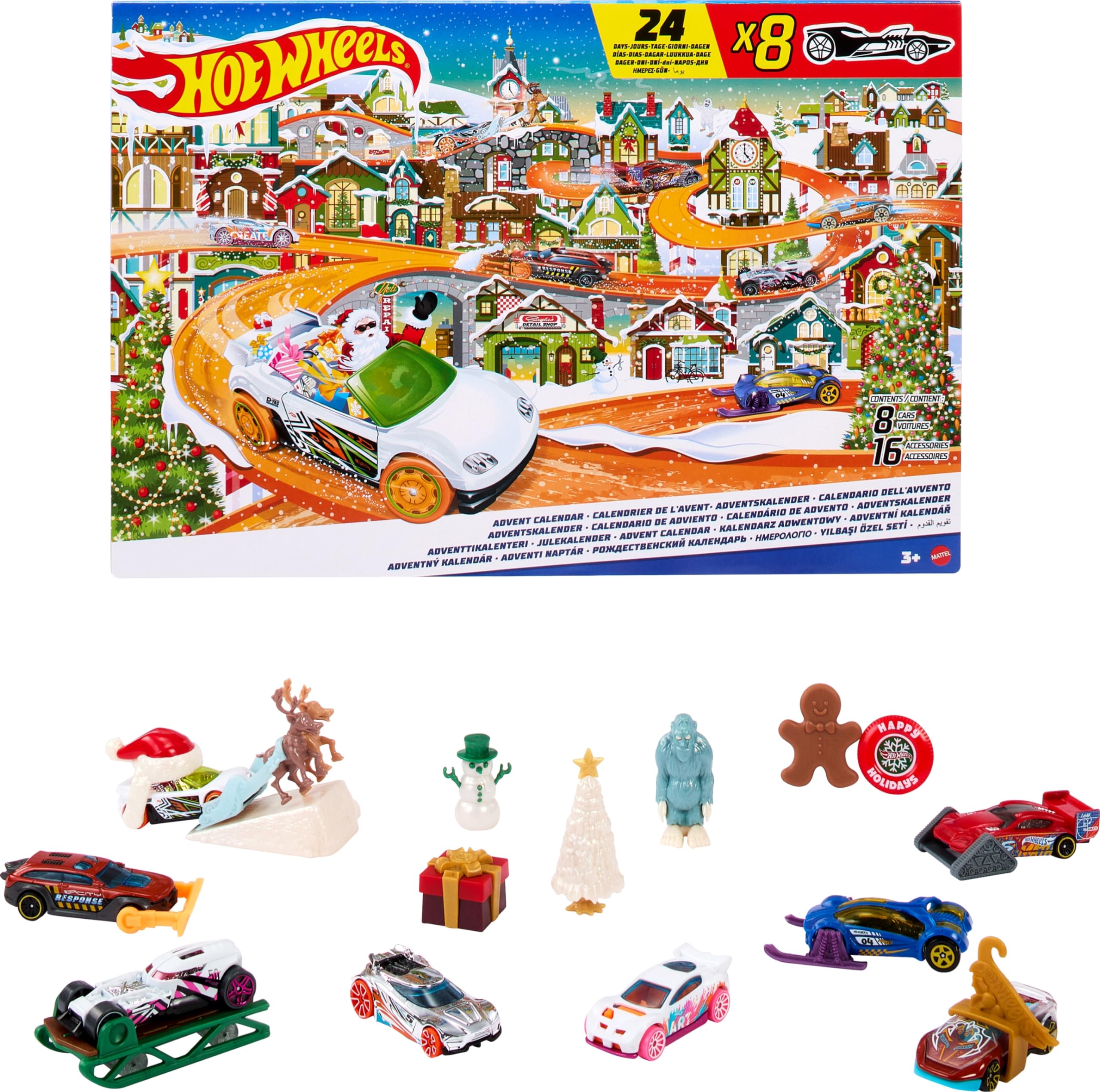 Photo 1 of Hot Wheels Toy Car Set, 2023 Advent Calendar with 8 1:64 Scale Vehicles, 16 Accessories & Playmat for Kids & Collectors