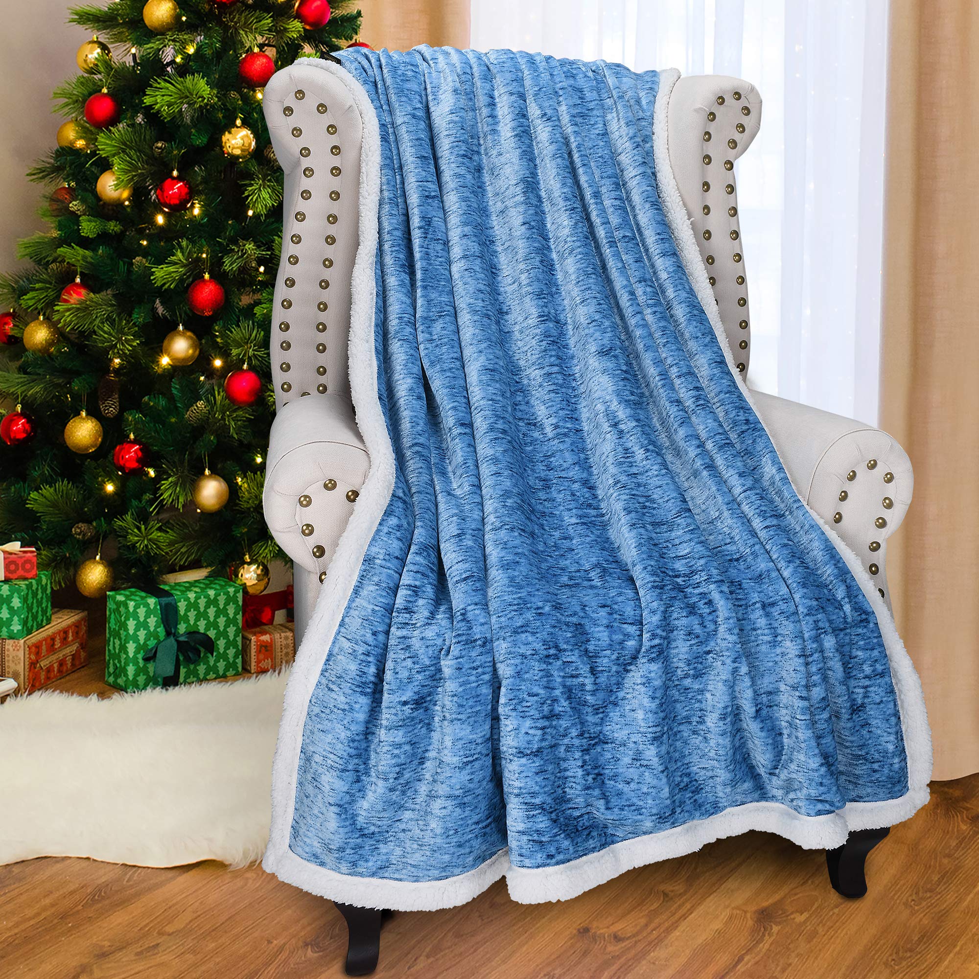 Catalonia Classy Sherpa Throw Blanket, Soft Fluffy Cozy Fleece Blanket, Warm Thick Velvet Plush Couch Sofa Throw, Plush Winter Single Bed Blankets for Adults Child, 150 x 130 cm, Light Blue