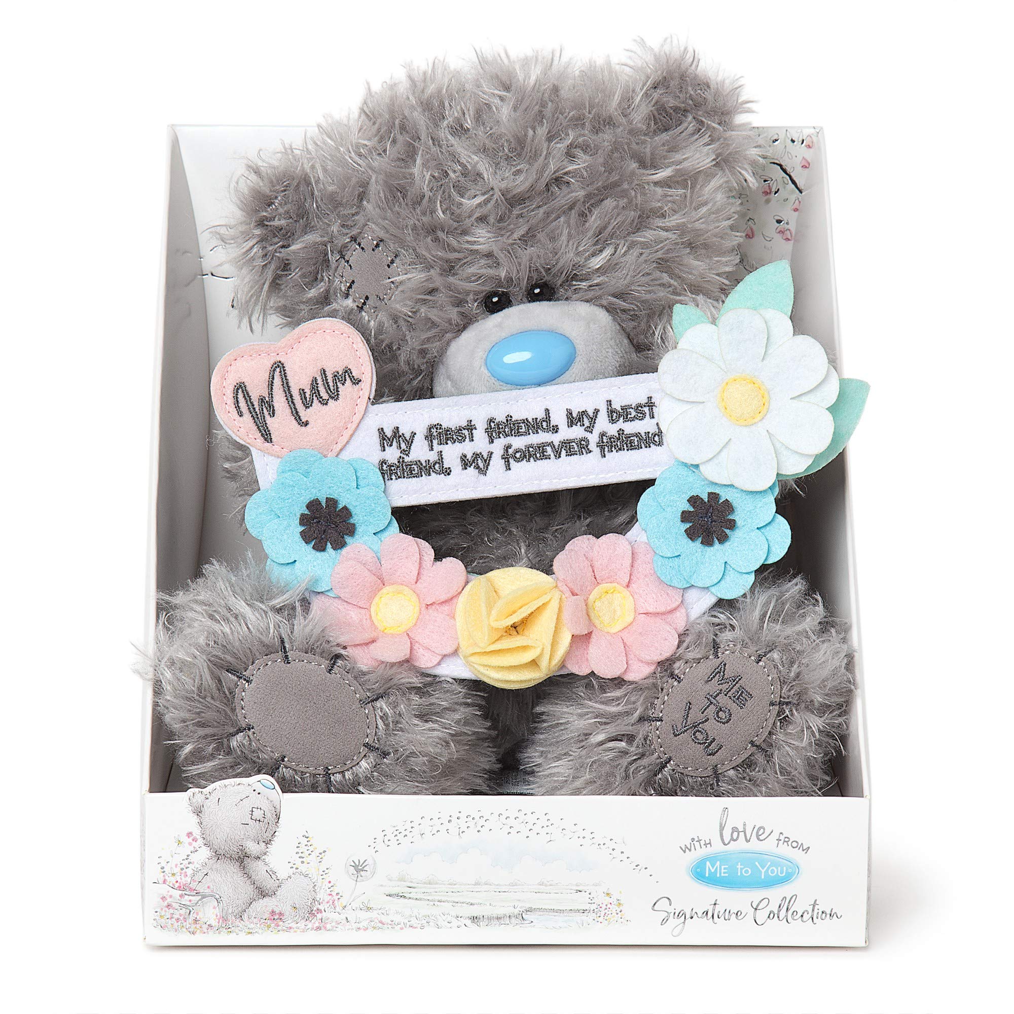 Me to You Tatty Teddy with Flowers and Message for Mum - Official Collection,Blue,grey,silver