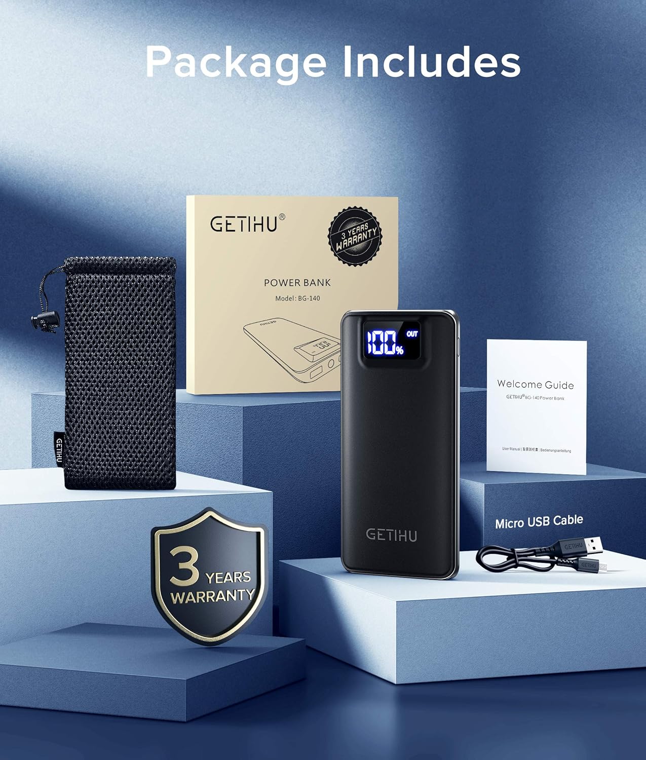 GETIHU Portable Charger, LED Display 10000mAh Power Bank, 4.8A 2 USB Ports High-Speed Battery Pack with Flashlight for iPhone 11 Pro X 8 7 6S Plus Samsung Galaxy S20 S10 Note 10 Google LG Oneplus iPad