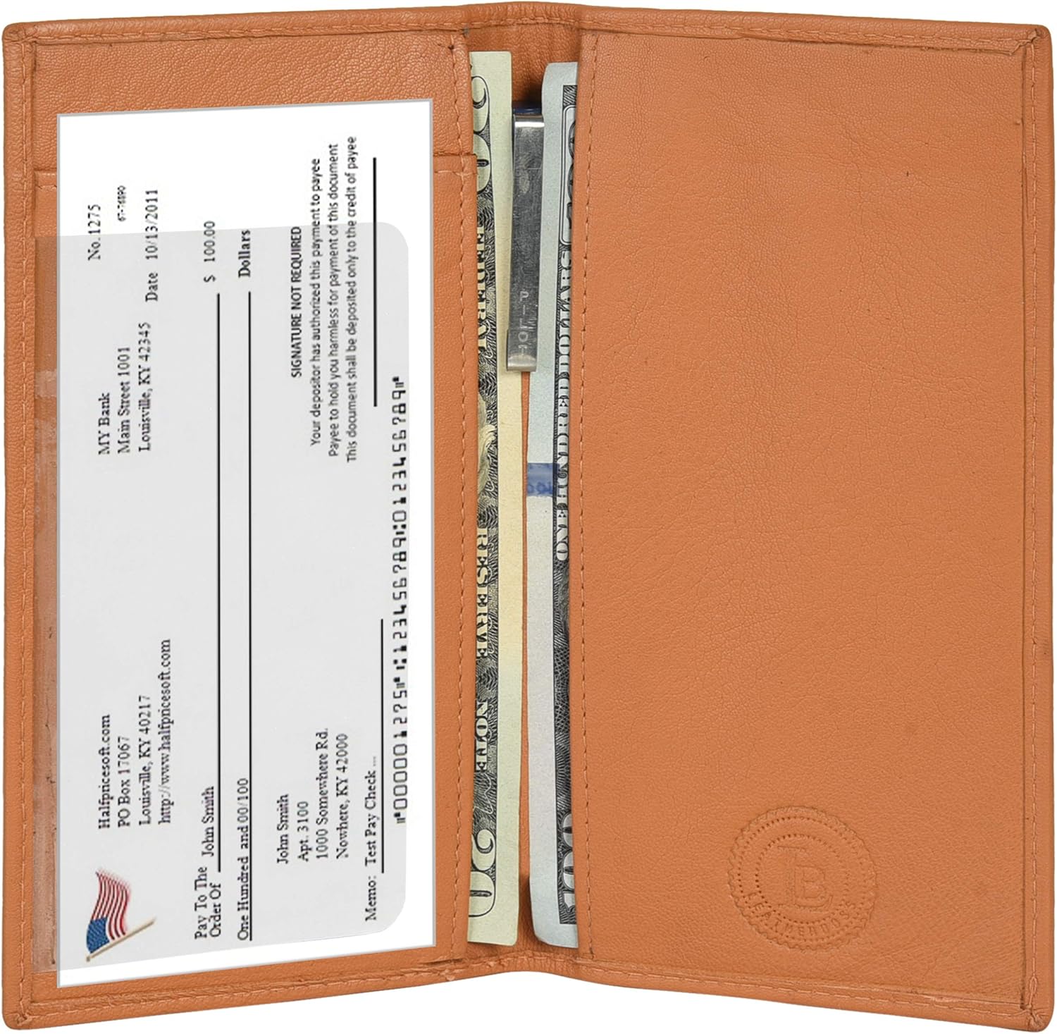 Leatherboss Genuine Leather Plain Checkbook Cover Cash Holder, Tan at  Women’s Clothing store: Checkbook Cases