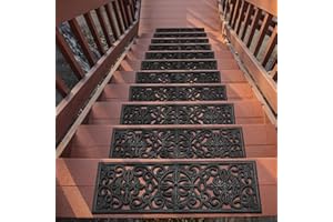OTTOMANSON Indoor/Outdoor Hose-Wash Iron Wrought Design Non-Slip Rubber 10" x 30" Modern Stair Treads for Stairs, Garage, Patio, 5 Pack, Black Floral