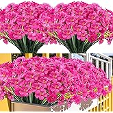 Kinisty 20 Bundles Outdoor Artificial Flowers UV Resistant with Faux Silk Flowers and No Fade Fake Plastic Plants for Spring Summer Outside Planters Porch Window Box Garden Decor, Fuchsia