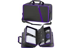 GERSKER PS5 Carrying Case Compatible with Playstation 5/Slim/Pro Digital & Disc, PS5 Travel Case Holds PS Portal Remote, 4 Game Cards, 2 Controllers, Playstation 5 Travel Protective Bag, Black & Purple