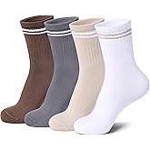Toetally Striped Crew Socks for Women Cotton Casual Athletic Cushioned Running Ankle Socks 4 Pairs