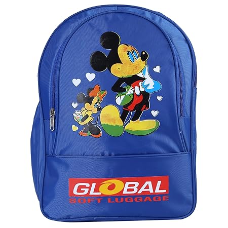 GLOBAL soft Luggage Unisex Nylon Blue Printed Characters Bag -3-6 Years