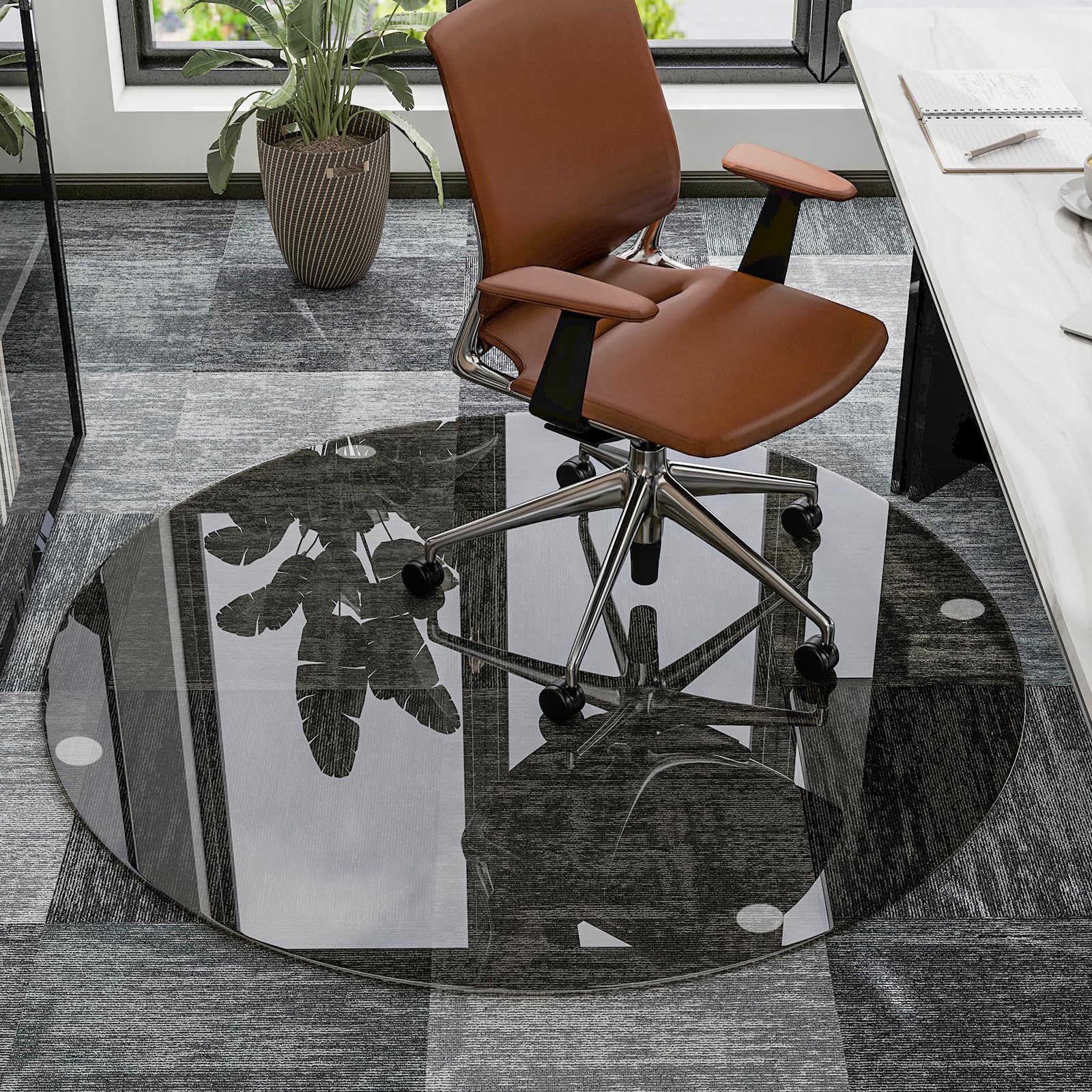 Photo 1 of (USED, MINOR SCRATCHES) 55" x 55" Round Tempered Glass Chair Mat for Carpet & Hardwood, Heavy-Duty Glass Floor Mat for Office Chair, Durable Glass Desk Mat for Home and Office, Grey