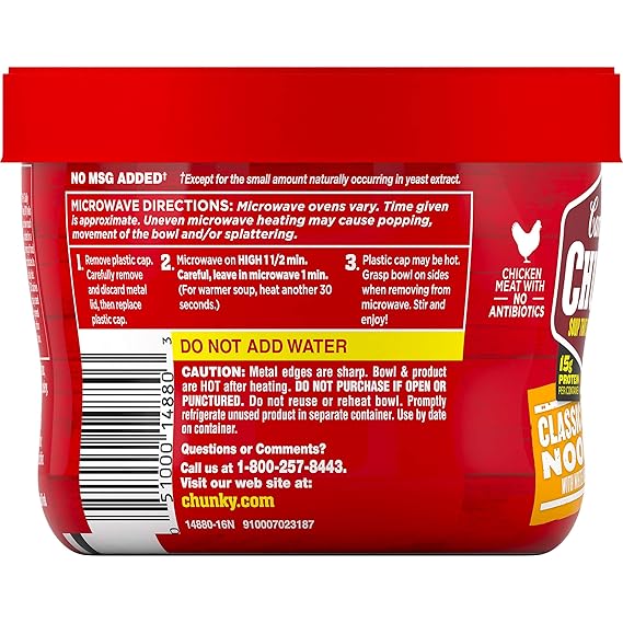 Campbells Chunky Classic Chicken Noodle Soup Microwavable Bowl, 15.25 oz. (Pack of 8)