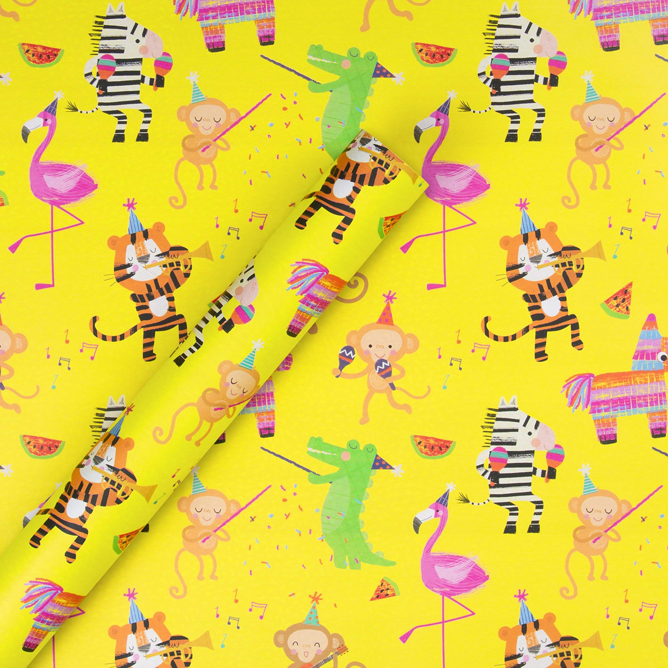 Multi-Occasion Reversible Kids' Wrapping Paper from Hallmark - 'Party Animals' - 2m Roll (Birthday, Congratulations, Well Done)
