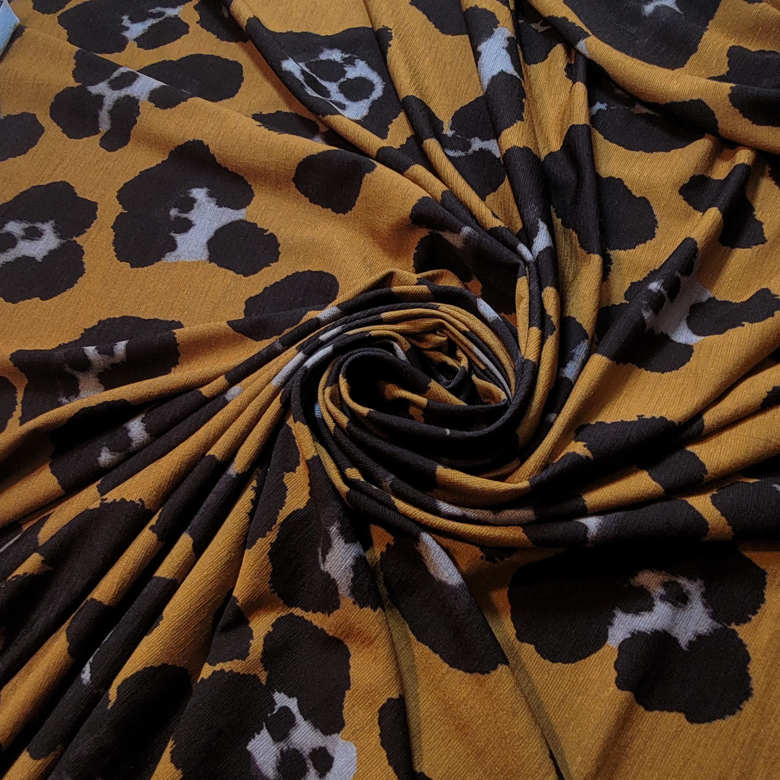 Plain/Printed ITY Spandex Jersey Elastane Stretch Dress Leggings Fabric 58" - 150cm Wide Sold As 1 Meter Pre - Cut Lengths (Mustard Leopard)