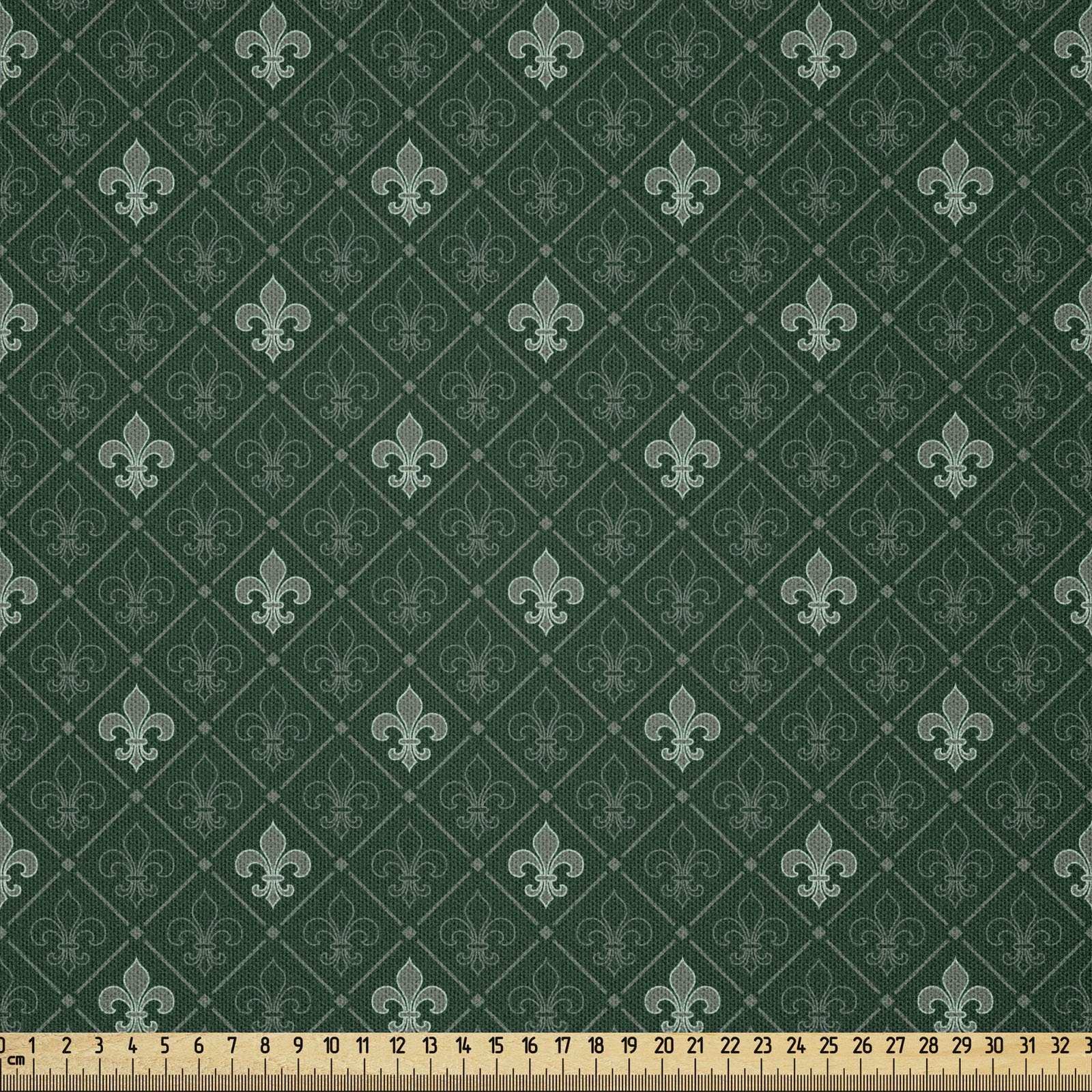 ABAKUHAUS Fleur De Lis Fabric by the Yard, Baroque Pattern Medieval French Motifs Royal Ornate Classic, Microfiber Fabric for Arts and Crafts Textiles Decor, 2M (230x200cm), Hunter and Sage Green