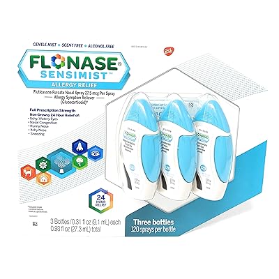 Flonase Sensimist 24hr Allergy Relief Nasal Spray, Gentle Mist, Scent-Free, 120 sprays (120 Count, Pack of 3)