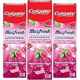 Colgate MaxFresh Fluoride Toothpaste, Watermelon Blast, 3 Pack, 4.5 oz | Fresh Breath Toothpastes, Leaves Mouth Feeling Refreshed for Hours, Freshness Powered by Ultrafreeze, Anticavity