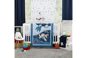 Disney Toy Story Outta This World Blue and Gray 3 Piece Nursery Crib Bedding Set - Comforter, Fitted Crib Sheet, and Crib Skirt