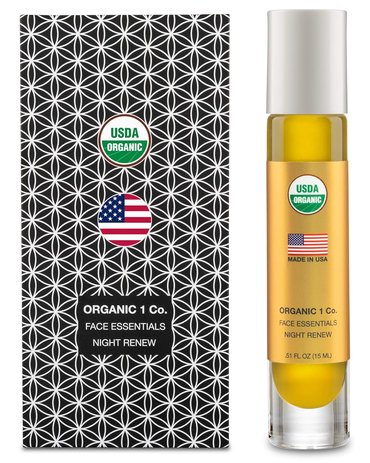 Face Essentials Night Renew Moisturizer by ORGANIC 1 Co. Anti-Aging Facial Oil Serum. Rosehip, Frankincense, Myrrh, Sandalwood, Helichrysum, Lavender, Shea, Almond, Avocado, Baobab, Jojoba, Sunflower