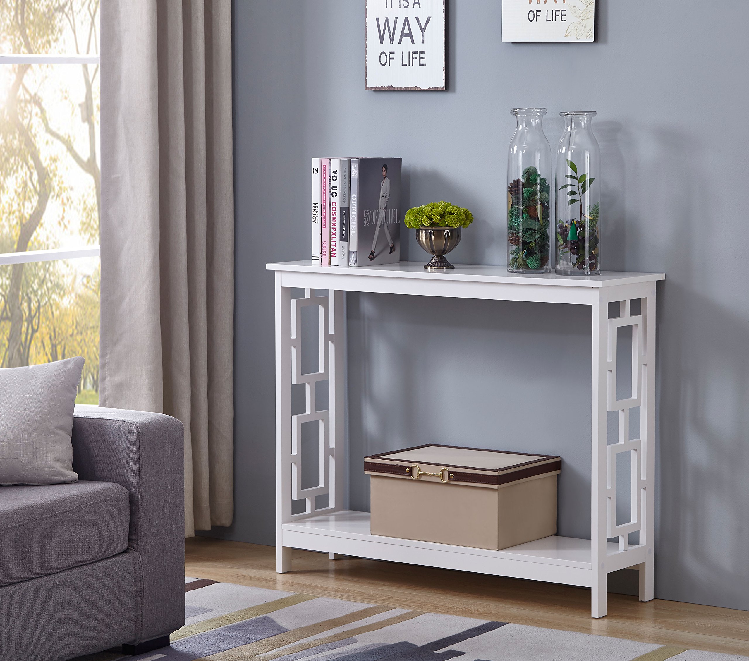 White Finish 2-Tier Square Design Occasional Console Sofa ...