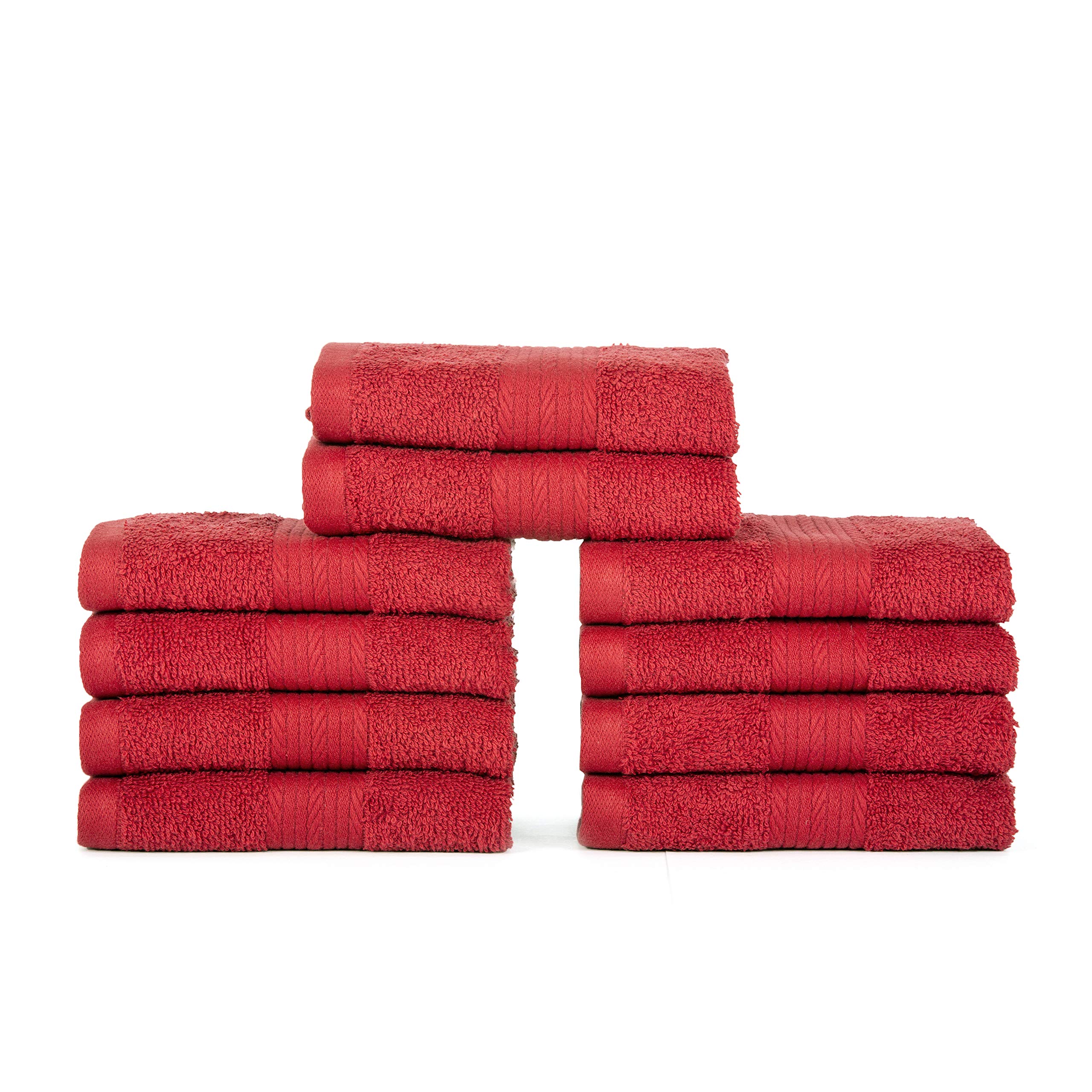 Ample Decor Face Towels Set of 20, 600 GSM, 30 x 30 CM, 100% Cotton – Premium Holiday Wash Cloths, Quick Drying, Soft, Absorbent,Towels for Bathroom, Gym & Daily Use Red