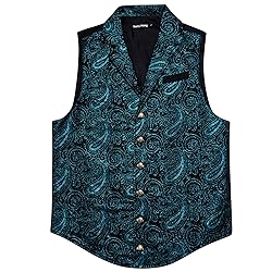 Barry.Wang Mens Blue Green Paisley Victorian Suit