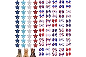 PIKLODO 100Pcs/50Pairs Memorial Day Dog Bows Bulk Patriotic Dog Hair Bow with Rubber Bands Red White Blue American Flag Dog Grooming Bows for 4th of July Independence Day Dog Puppy Yorkie Pet Hair Accessories
