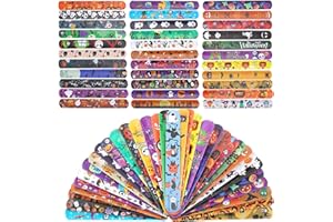 WIQEDOHA 120 Pcs Friendship Bracelets Halloween Slap Bracelets Party Favors for Kids - 60 Different Design Bracelets Halloween Party Supplies and Decorations Snap Bracelets with Halloween Classies Pattern
