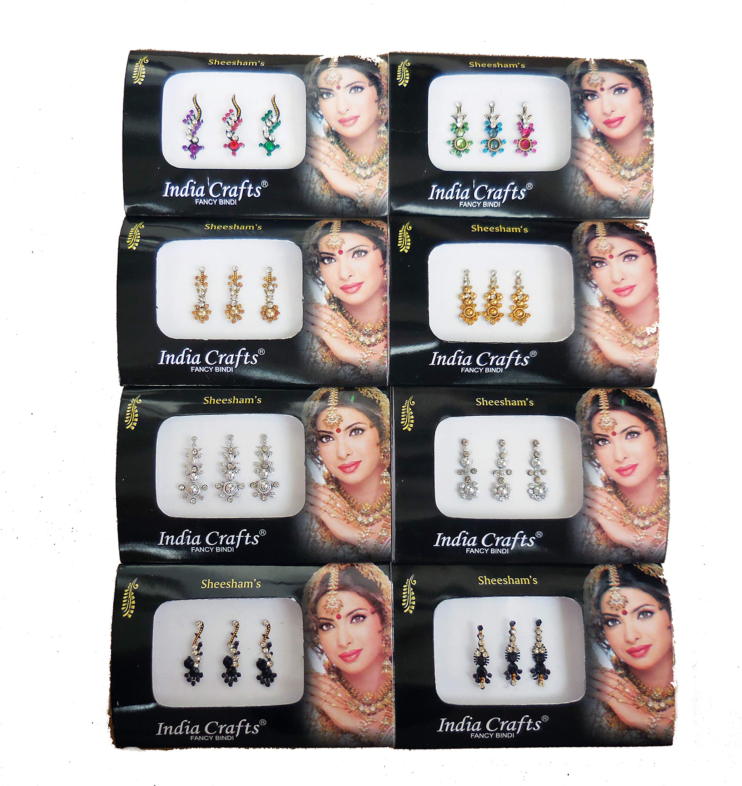 Photo 1 of 8 Combo Bindi Packs Silver/Gold/Black/Multicolored Face Jewels Bollywood tika
