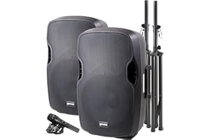Gemini Sound Bluetooth Dual Active/Passive 15" Inch Woofer 2000W Watts Speaker PA System, XLR Input/Output, 1/4" Inch Mic, RCA/AUX Inputs, USB SD Card, Mixer Stands Cables Microphone Set Bundle