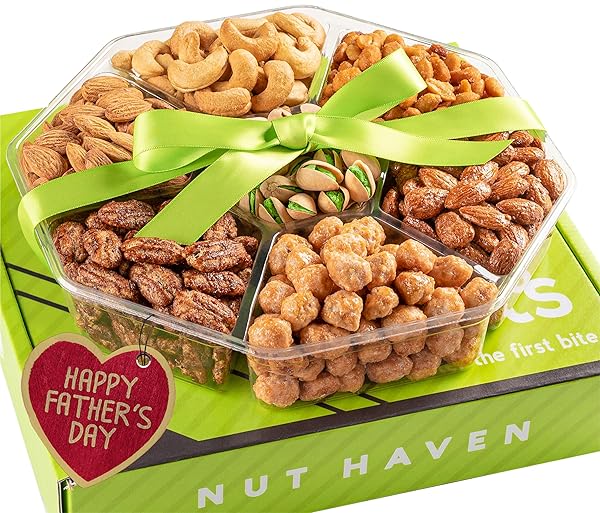FATHERS DAY NUTS GIFT BASKET – ASSORTMENT OF SWEET & ROASTED SALTED GOURMET NUTS – ASSORTED FOOD GIFT BOX FOR HUSBAND, DAD, HIM, FATHERS DAY, FAMILY, SYMPATHY, MEN & WOMEN.