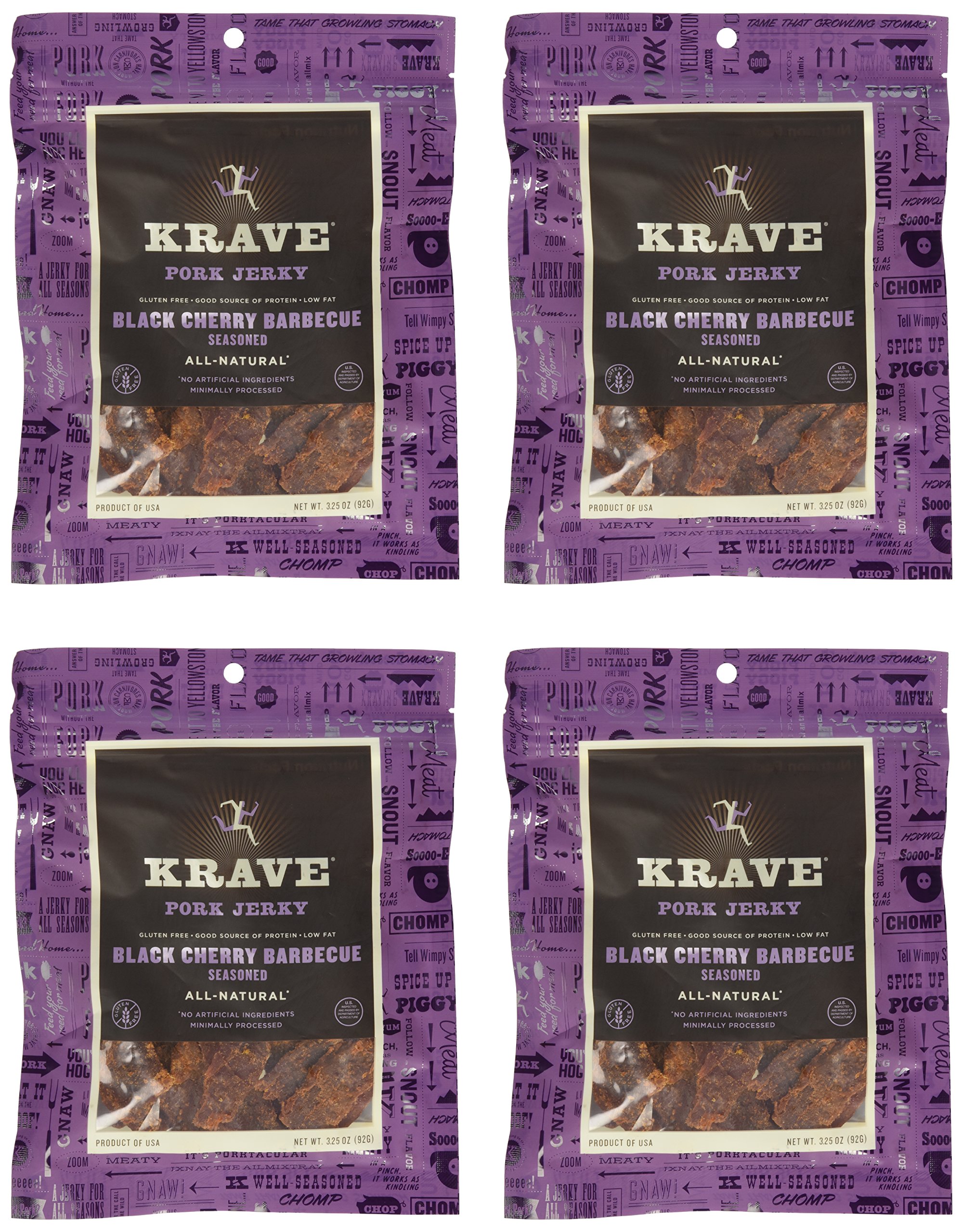 KRAVE Pork Jerky, Black Cherry Barbecue, Gluten Free, 3.25 Ounce (Pack