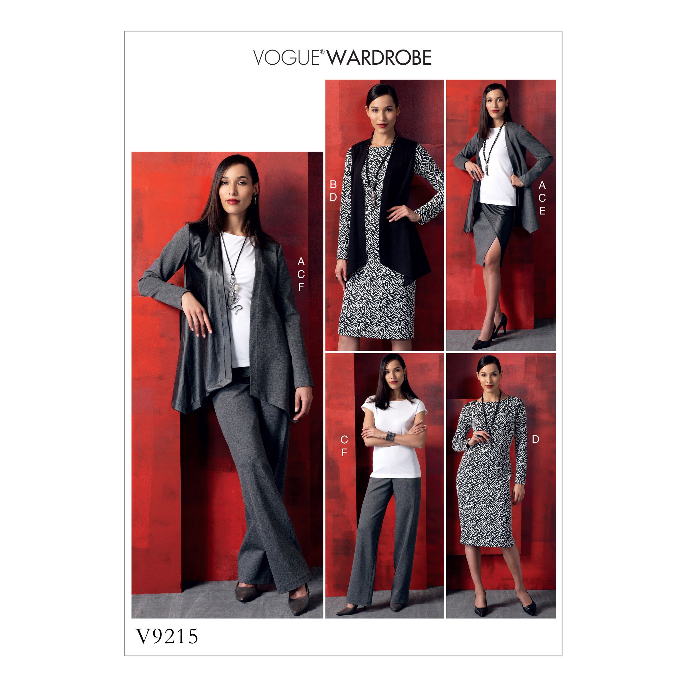 Vogue Patterns 9215 Y,Misses Jacket,Vest,Top,Dress,Skirt and Pants,Sizes XSM-MED, Tissue, Multicoloured, 15 x 0.5 x 22 cm