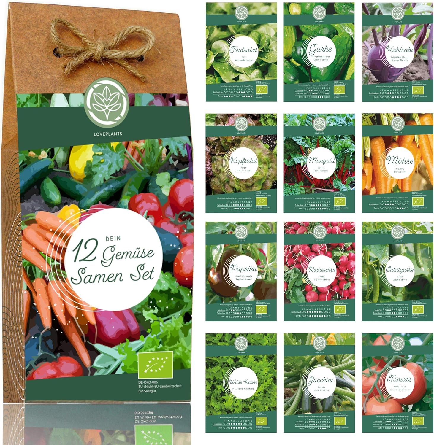 Gemüse Samen Set – 12 Sorten Bio Gemüse Saatgut. Perfektes Gemüseset für Garten und Balkon. Ideal als Geschenk für Frauen und Männer.