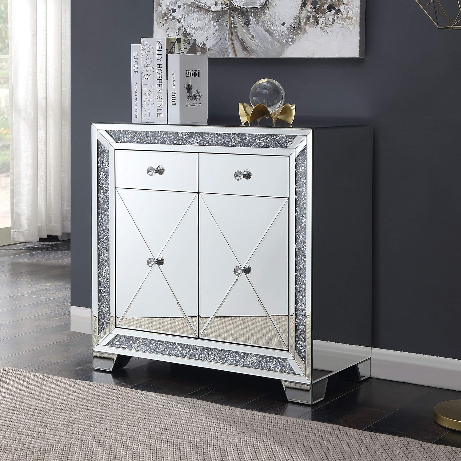 Amazon Com Aarika Glam Silver 2 Drawer Hallway Cabinet By Foa