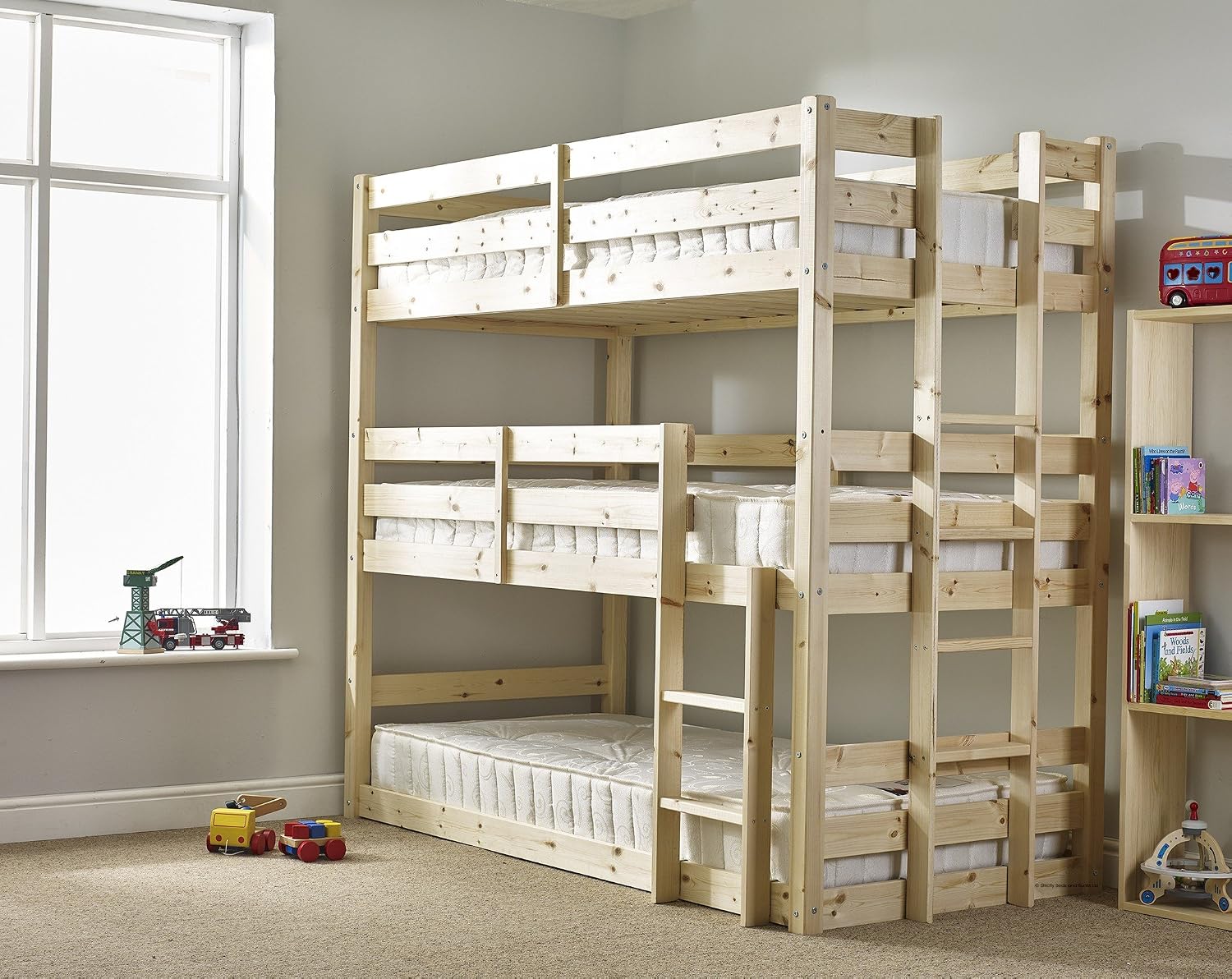 STRICTLY BEDS&BUNKS Pandora Euro Triple Sleeper, 3ft Single, Natural, 90 x 200 cm