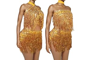 Baisdan Sequin Skirt for Women, Sequin Two Piece Set, Sparkly Skirt for Women, Glitter Fringe Skirt and Top Set, 2Pack
