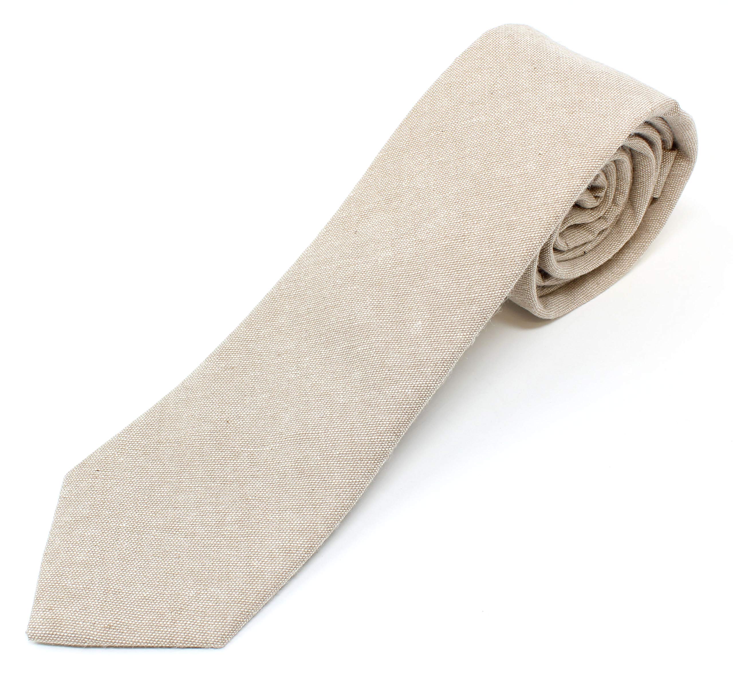 Men&amp;#39;s Chambray Cotton Skinny Necktie Tie Textured Distressed Style - 2 1/2" Width