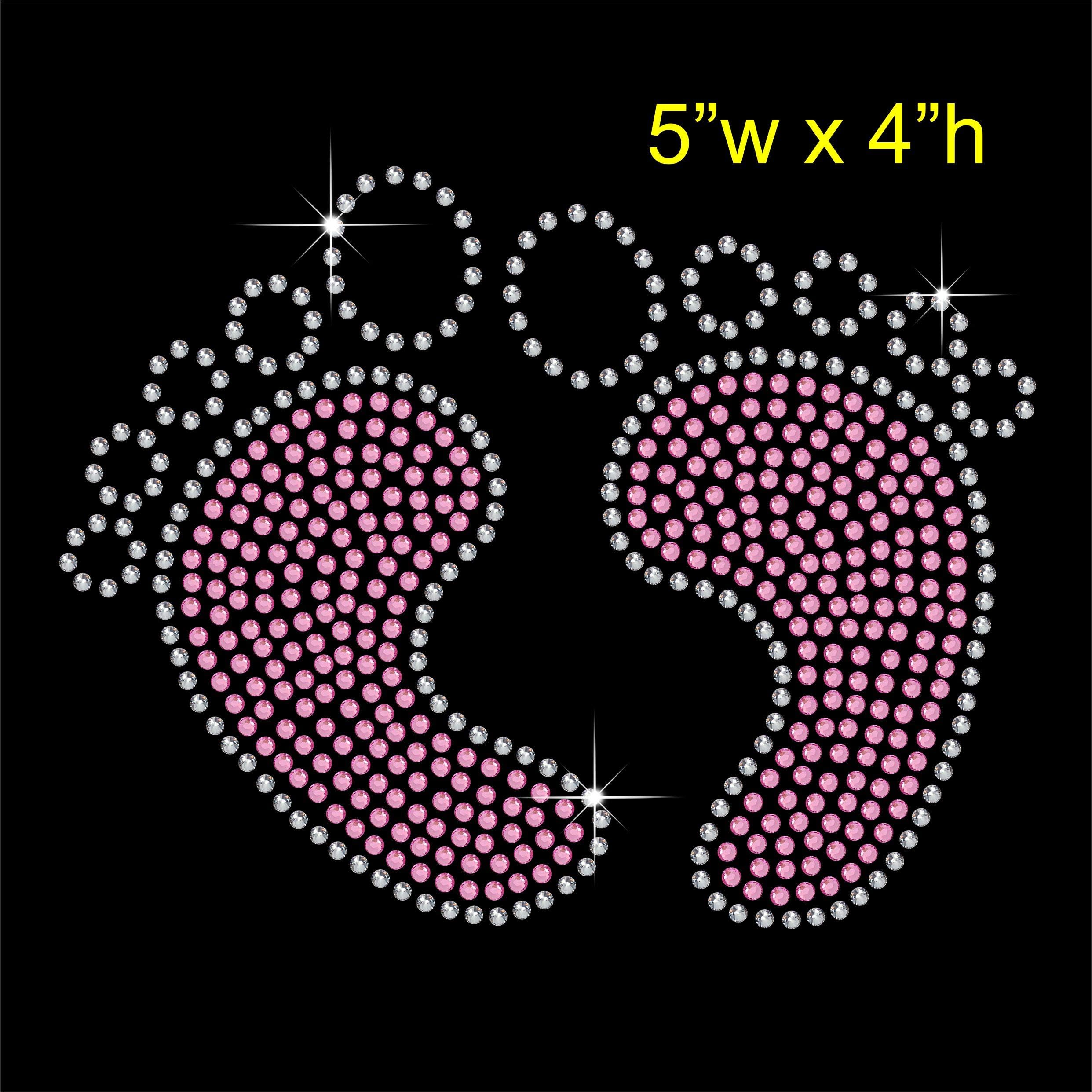 TShirt Showroom Baby Feet Crystal and Pink Hotfix Rhinestone Diamante Iron on Transfer Motif Applique